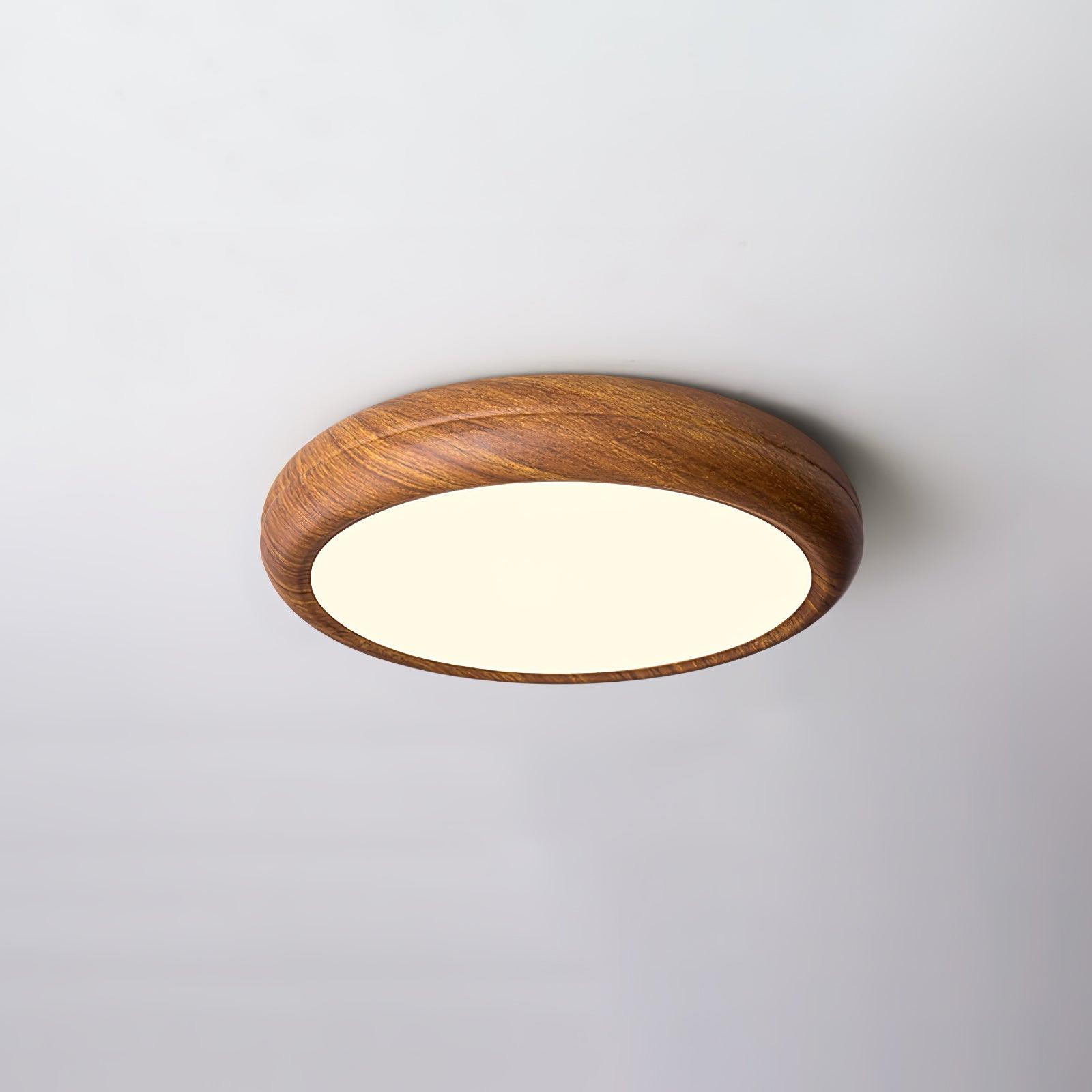 Round Flush Mount Nordic Wood Grain Ceiling Light With Acrylic Shade